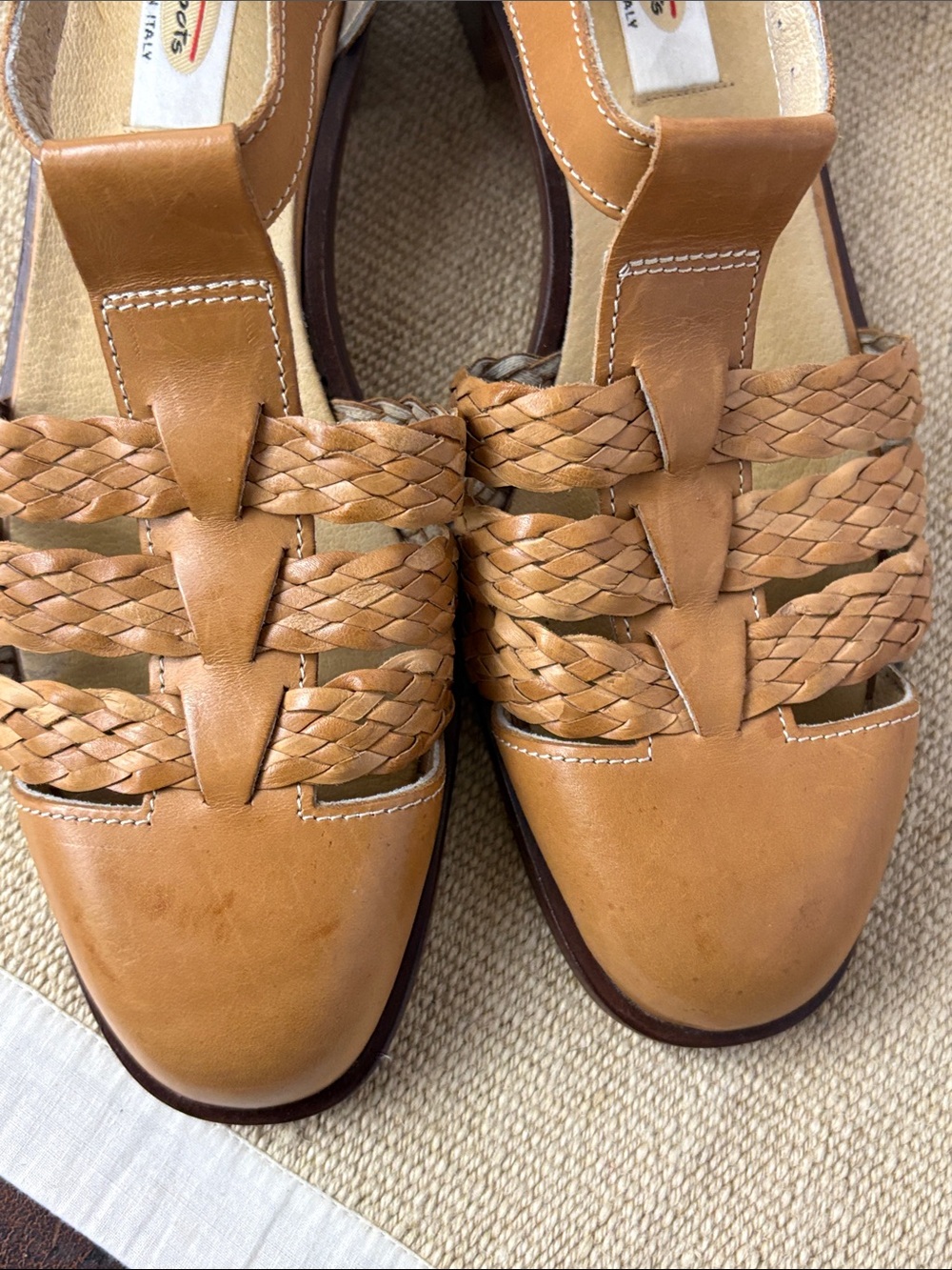 Talbots Vintage Tan Braided Leather Mary Jane Heels Size 10 - Picture 12 of 13